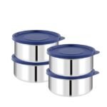 ATTRO Prime Stainless Steel Single Wall Storage Containers Airtight 400ml -Blue-Set Of 4