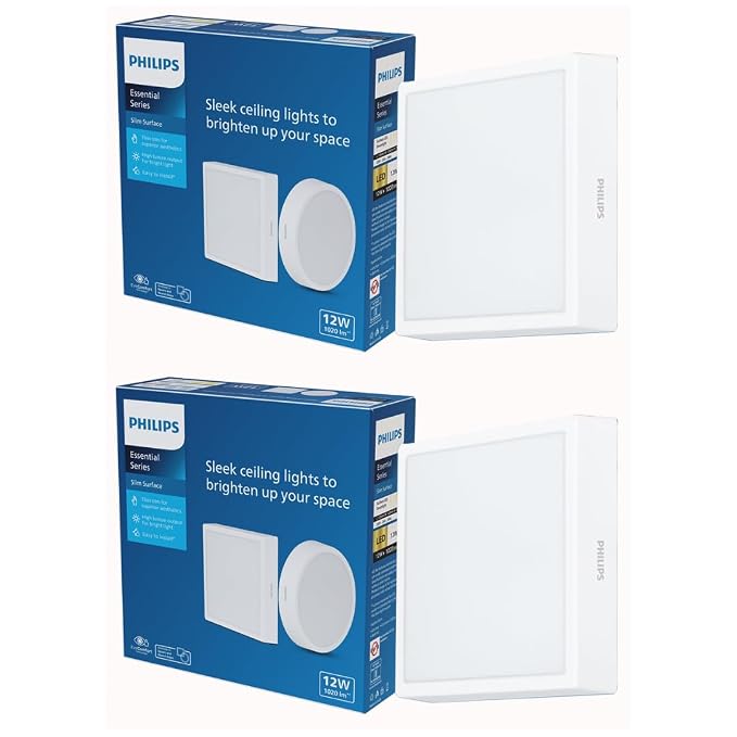 Philips 12 Watt Square Slim Surface Ceiling Light Cool Day Light, Pack of