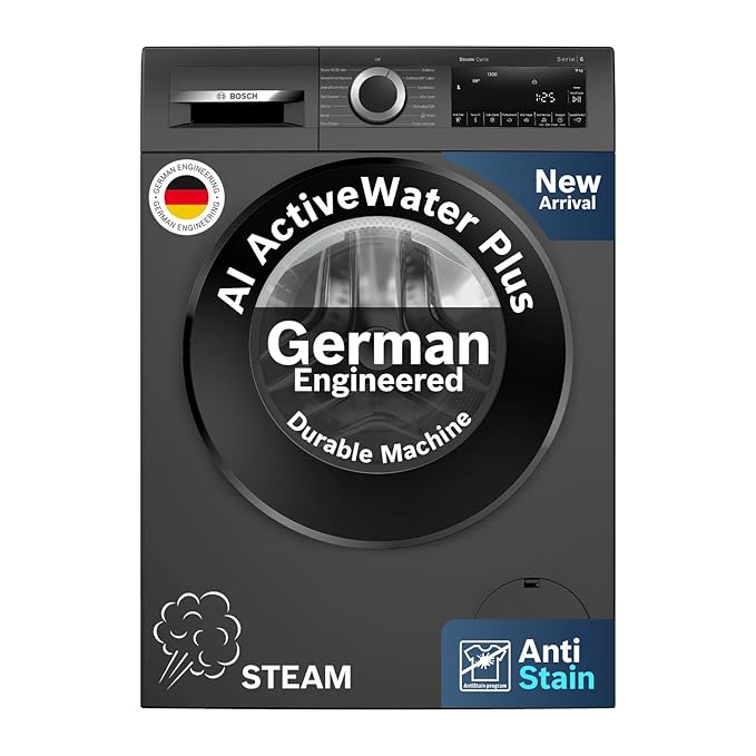 Bosch 9 kg 5 Star Front Load Fully Automatic Washing Machine, Black Grey, WGA1420TIN