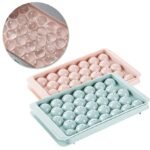 Clazkit Plastic Mini Round Ice Cube Tray with Lid Ball Maker Pack of 2, Blue,Pink