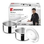 Bergner Tripro Triply 3 Pcs Stainless Steel Cookware Happy Set – Tope with Lid 16cm (1.5L) and Teapan