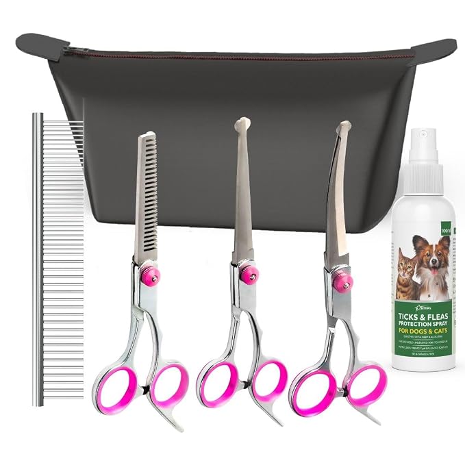 V4 Dog Grooming Shears Set | 6 Piece Stainless Steel Pet Grooming Kit