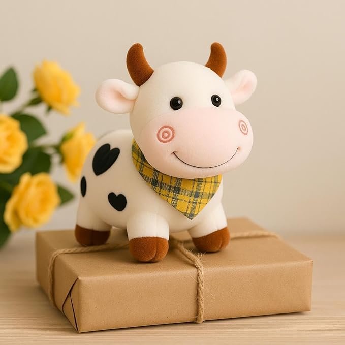 SCOOBA Super Soft 30cm Small White Color Cow Soft Toy Polyfill Washable Cuddly