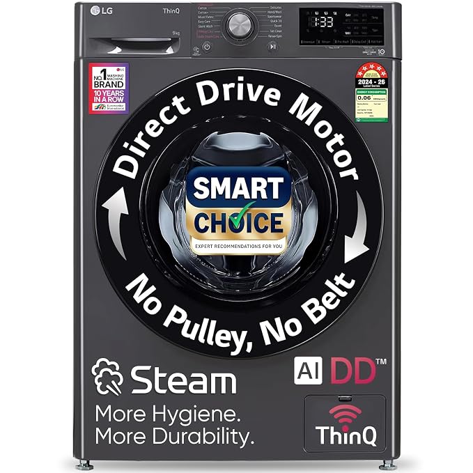 LG Smart Choice, 9 Kg, 5 Star and Wi Fi Fully Automatic Front Load Washing Machine (FHP1209Z5M, Middle Black)