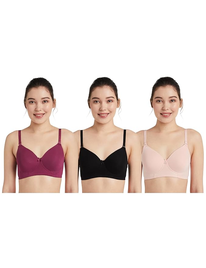 Amazon Brand Symbol Women Cotton Stretch Padded Wire Free Medium Coverage T Shirt Bra